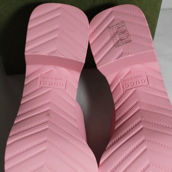 NWB Gucci Logo Rubber Clogs Mules Slip Ons Wild Rose - Picture 9 of 12